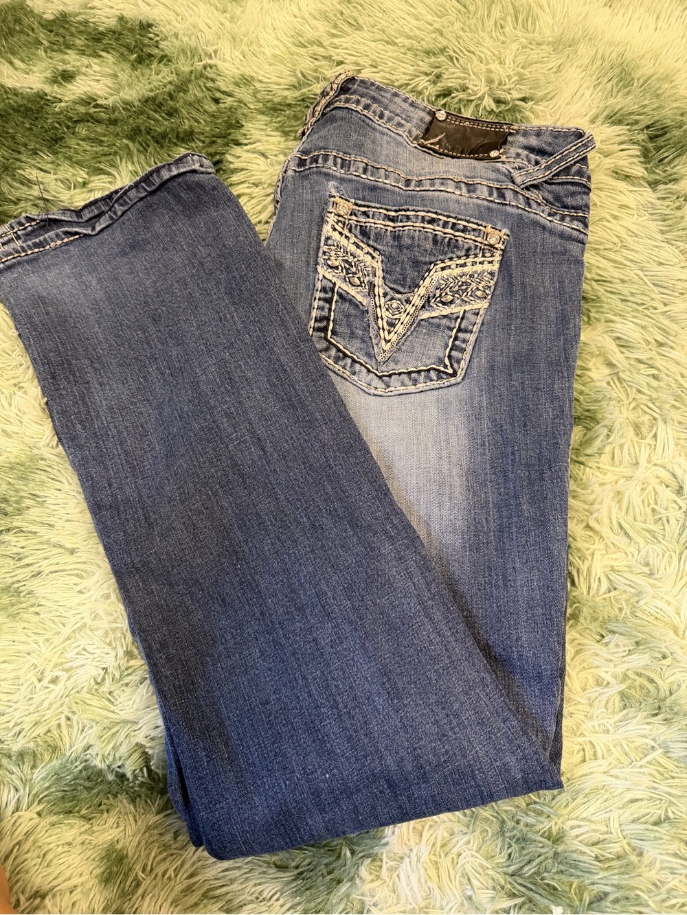 Vigoss Women's Blue Bootcut Jeans with Embroidered Back Pocket